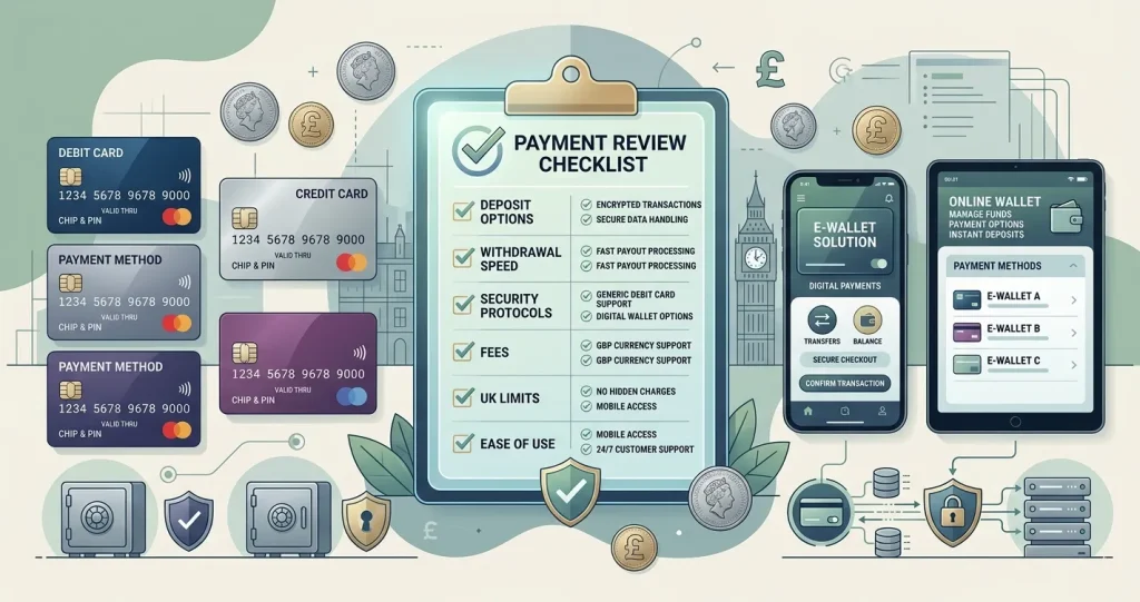Illustration of secure online payment cards, digital wallets and GBP currency context