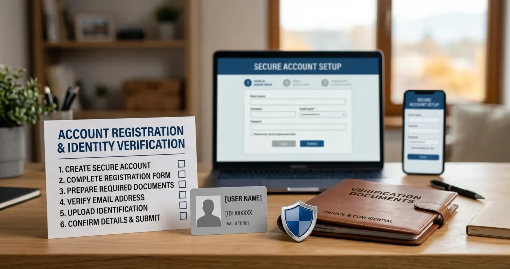 Generic account verification checklist with an identification symbol and secure form, containing no personal data