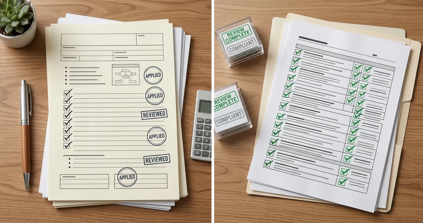 Comparison graphic representing a UK regulatory checklist and an offshore casino checklist